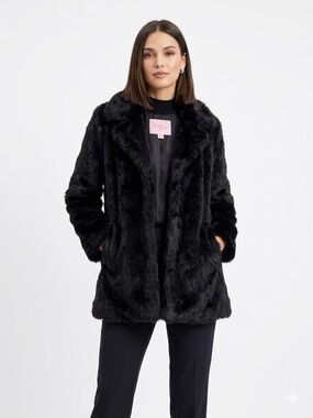 Everly Black Faux Fur Plush Jacket Coat Medium